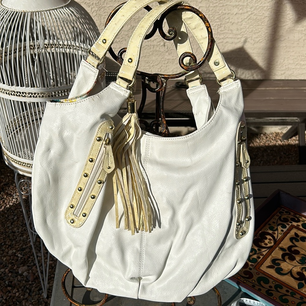 Big Buddha brand white oversized bag! Gold Studded zipped front statement pocket